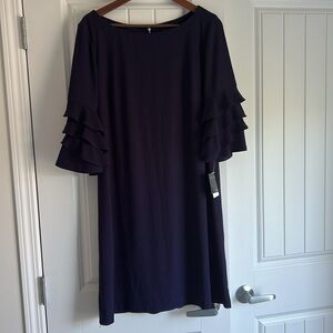 Elegant Navy Ruffle Sleeve Dress